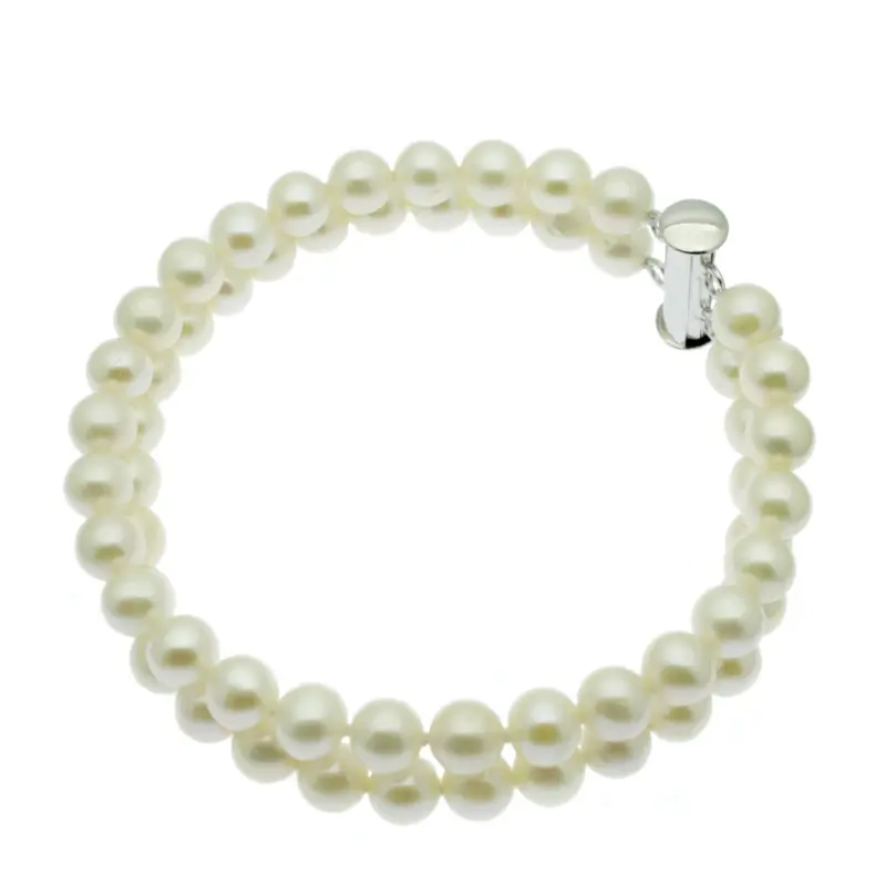 Pearl Bracelets - double-white-natural-pearl-bracelet-925-silver-kaskadda
