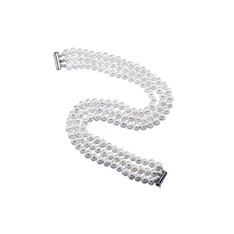 Pearl Bracelets - triple-white-natural-pearl-bracelet-925-silver-kaskadda