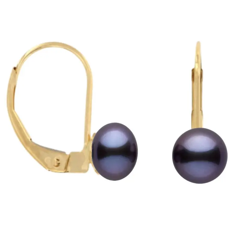 Birthday Gift Ideas for Women - Earrings with Natural Pearls, Black Color, AAA Quality, 5-6 mm, and 14K Gold (585 Gold)