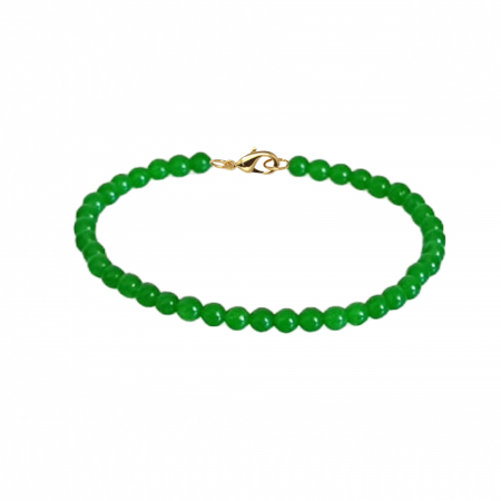 Semi-Precious Stone Jewelry - 4 mm Green Jade Bracelet with Gold Clasp, Kaskadda