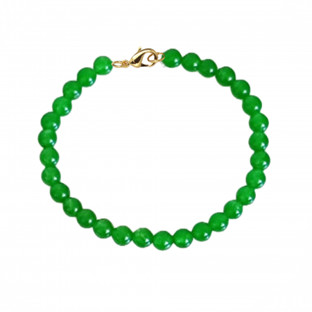 Semi-Precious Stone Jewelry - 6 mm Green Jade Bracelet with Gold Clasp, Kaskadda