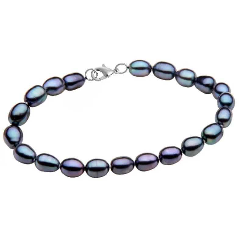 Pearl Bracelets - natural-black-oval-pearl-bracelet-925-silver-kaskadda