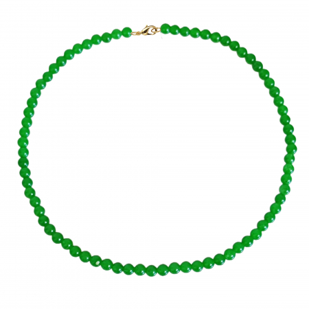Semi-Precious Stone Jewelry - 6 mm Green Jade Necklace with 14 Karat Gold Clasp (gold 585)