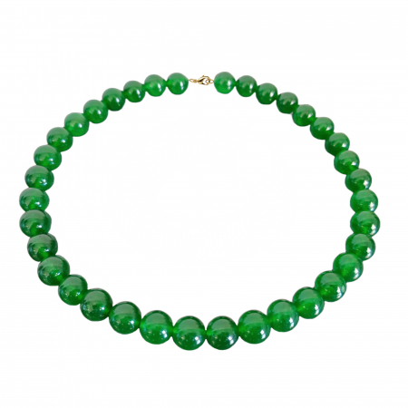 Semi-Precious Stone Jewelry - kaskadda-green-malaysian-jade-necklace-12mm-14k-gold-clasp-kaskadda