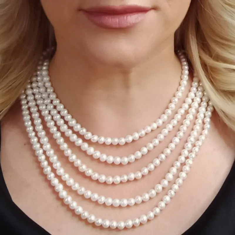 Birthday Gift Ideas for Women - white-natural-pearl-necklace-extravagance-925-silver-kaskadda