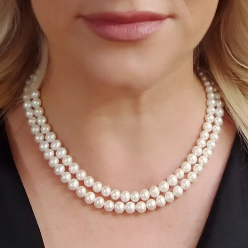 Birthday Gift Ideas for Women - double-white-natural-pearl-necklace-6-7mm-aa-925-silver-kaskadda