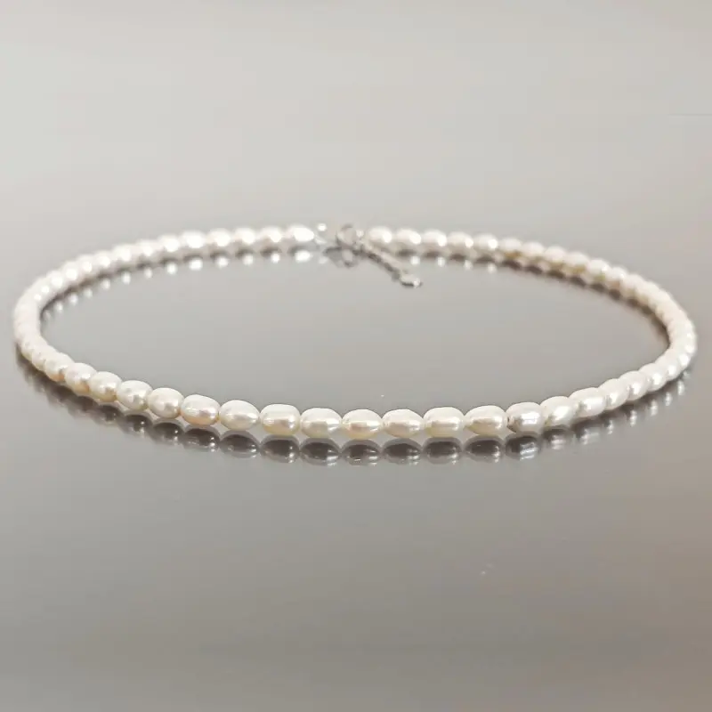 Birthday Gift Ideas for Women - natural-white-pearl-necklace-4-6mm-oval-925-silver-clasp-kaskadda