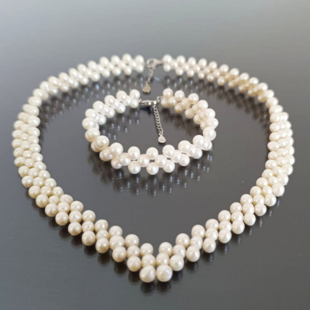 Νυφικά Κοσμήματα - set-margaritaria-delicate-beauty-lefka-fysika-5-6mm-kolie-vrachioli-asimi-925-kaskadda