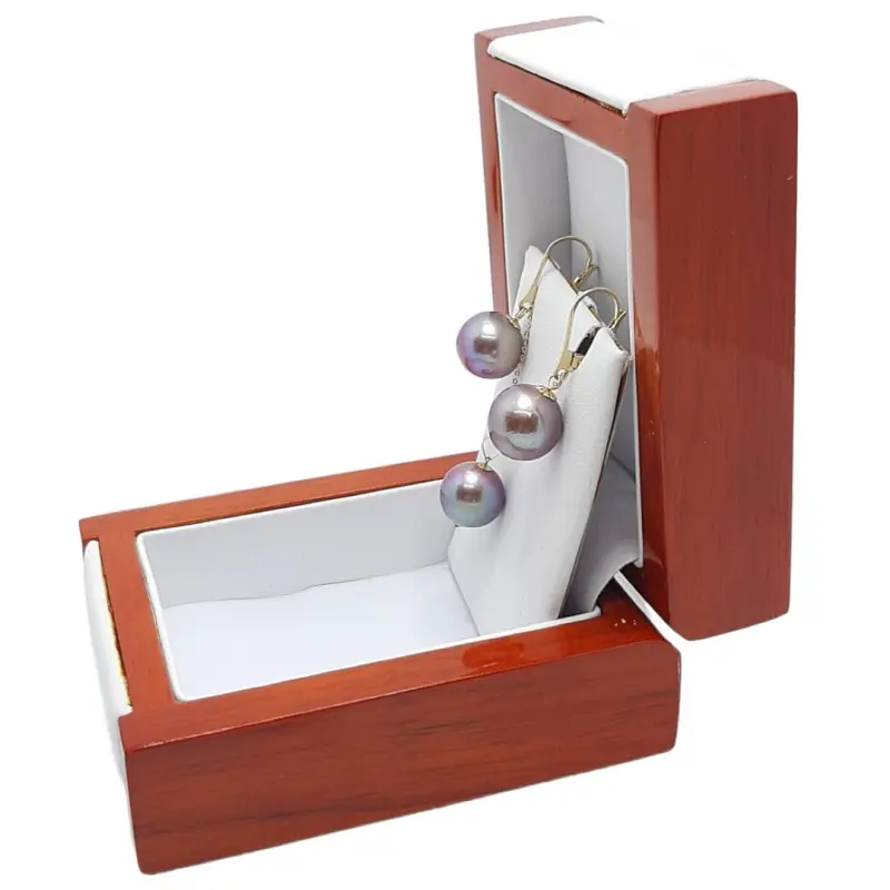 Set Ogrlica s Privjeskom i Naušnice s Prirodnim Edison Biserima, Lavanda Boja, AAA Kvaliteta, Rijetki Biseri 12 – 12,5 mm i Žuto Zlato [4]