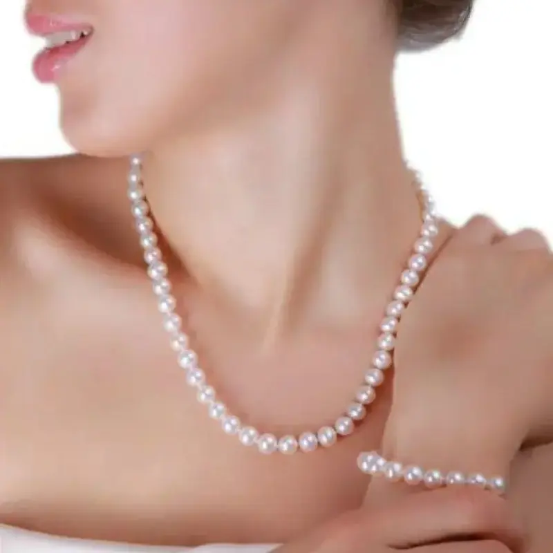Pearl Jewelry Sets - classic-natural-white-pearl-set-6-7mm-necklace-bracelet-earrings-silver-925-kaskadda