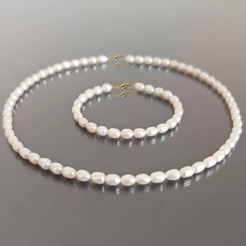 Pearl Jewelry Sets - aa-plus-oval-pearl-set-necklace-bracelet-14k-gold-natural-white-pearls-kaskadda