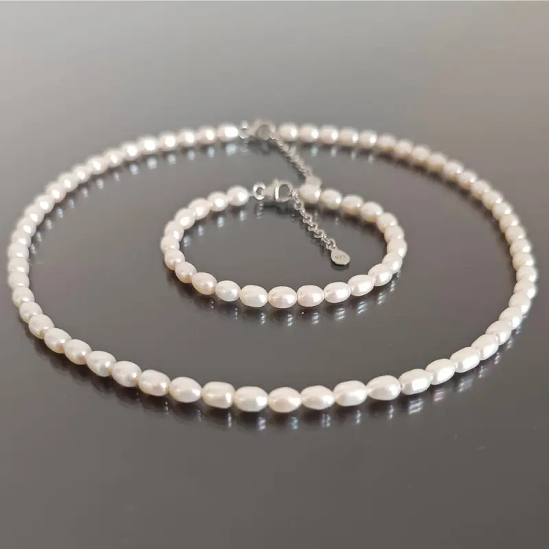 Pearl Jewelry Sets - pearl-set-necklace-bracelet-natural-white-oval-pearls-4-6mm-silver-925-kaskadda