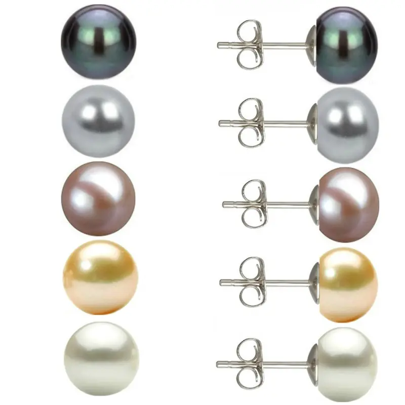 Pearl Jewelry Sets - offer-5-pairs-natural-pearl-earrings-7-8mm-925-silver-multicolor-kaskadda