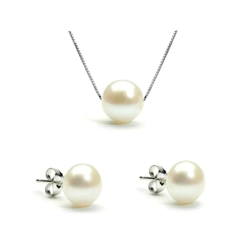Pearl Jewelry Sets - pearl-set-rhodium-silver-necklace-earrings-white-8mm-kaskadda
