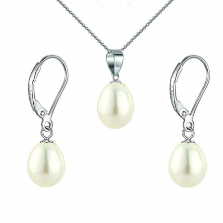 Pearl Jewelry Sets - white-pearl-teardrop-set-necklace-earrings-rhodium-silver-925-kaskadda