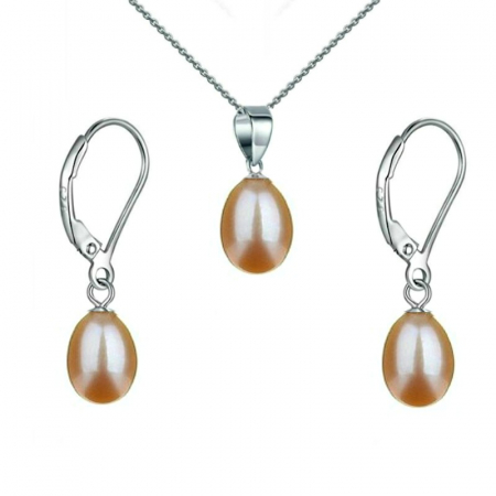 Pearl Jewelry Sets - cream-pearl-teardrop-set-pendant-necklace-earrings-silver-925-kaskadda