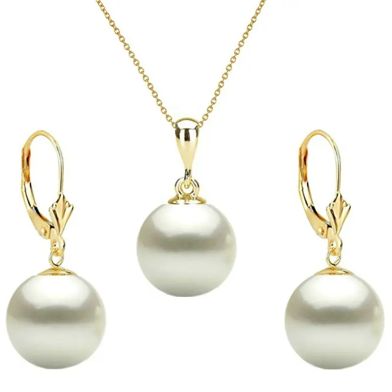 Pearl Jewelry Sets - pearl-set-necklace-with-pendant-and-earrings-14k-yellow-gold-premium-white-pearls-10mm-kaskadda