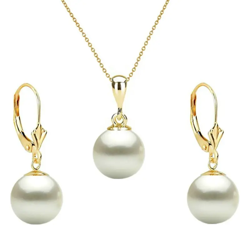 Pearl Jewelry Sets - pearl-set-premium-white-pearls-8mm-necklace-earrings-yellow-gold-14k-kaskadda