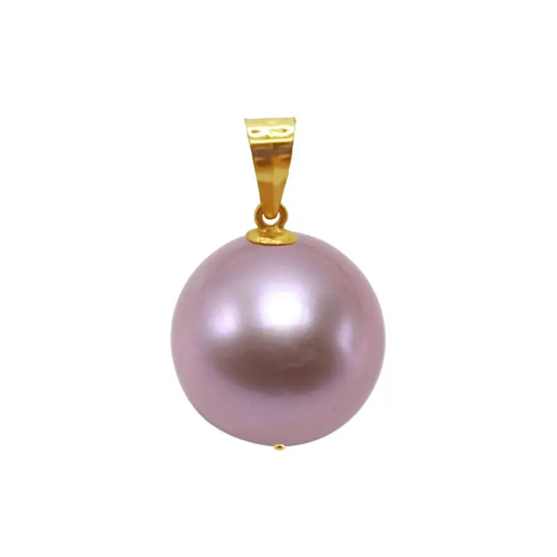 Pearl Pendants - Pendant with Edison Natural Pearl, AAA Quality, Lavender Color, Rare Giant Pearl of 12 – 12.5 mm and Yellow Gold
