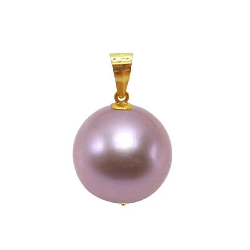 Pearl Pendants - Pendant with Edison Natural Pearl, AAA Quality, Lavender Color, Rare Giant Pearl of 12.5 – 13 mm and Yellow Gold