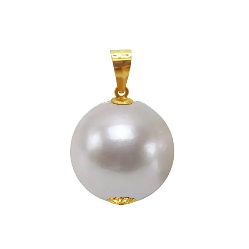 Pearl Pendants - Pendant with Edison Natural Pearl, AAA Quality, White Color, Rare Giant Pearl of 13 – 13.5 mm and Yellow Gold