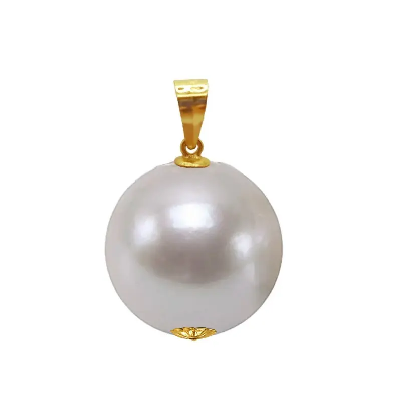 Pearl Pendants - Pendant with Edison Natural Pearl, AAA Quality, White Color, Rare Giant Pearl of 13.5 – 14 mm and Yellow Gold