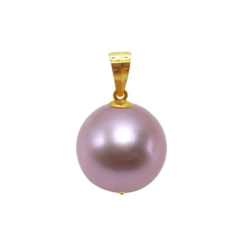 Pearl Pendants - Pendant with Edison Natural Pearl, AAA Quality, Lavender Color, Rare Giant Pearl of 11.5 – 12 mm and Yellow Gold
