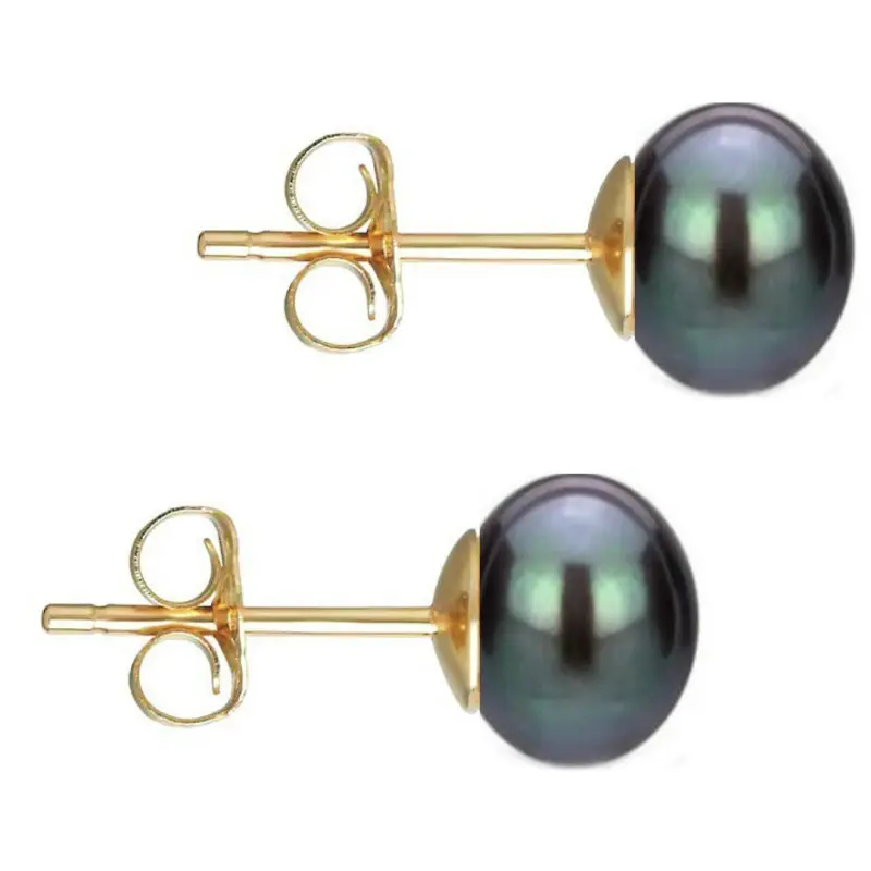 Gifts - natural-black-pearl-earrings-7-8mm-14k-yellow-gold-kaskadda