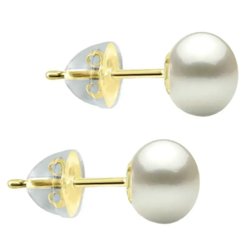 Pearl Earrings - natural-white-pearl-earrings-7-8mm-button-aaa-14k-yellow-gold-silicone-backs-kaskadda