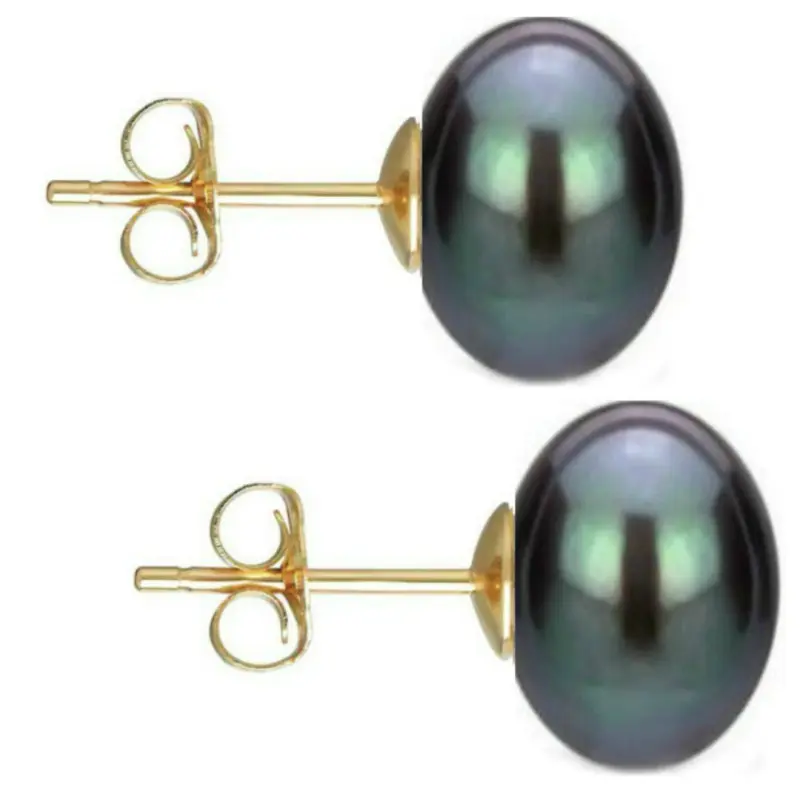 Pearl Earrings - large-black-pearl-earrings-9-10mm-button-aaa-14k-yellow-gold-screw-back-kaskadda