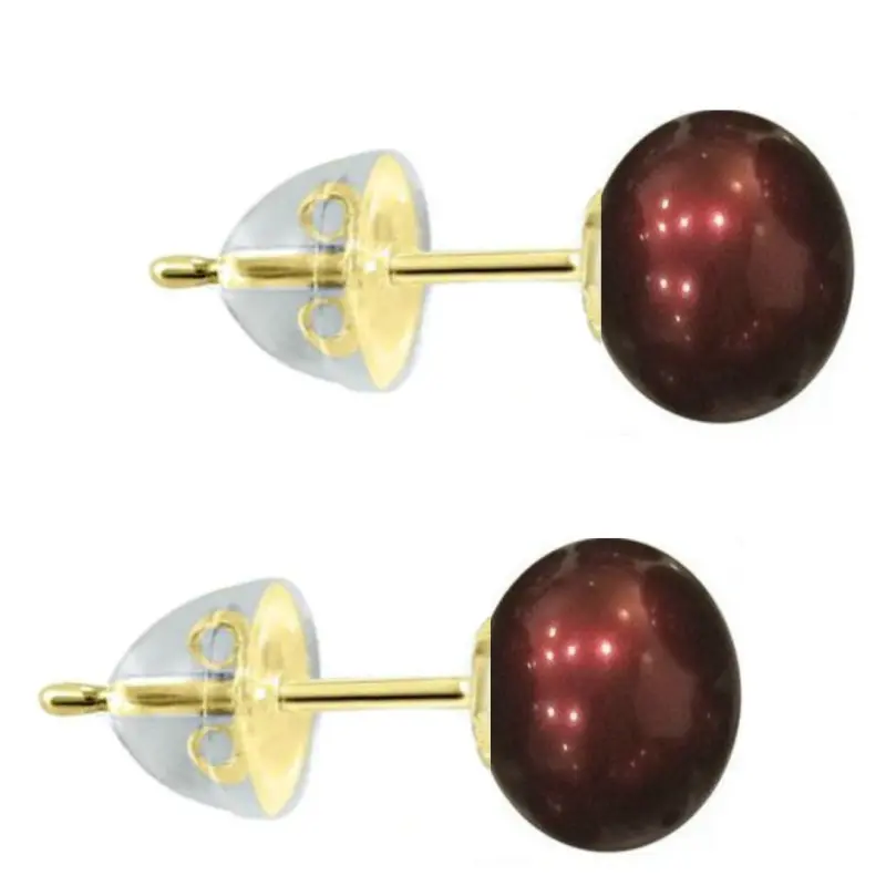 Pearl Earrings - natural-wine-red-pearl-earrings-7-8mm-aaa-14k-yellow-gold-silicone-backs-kaskadda