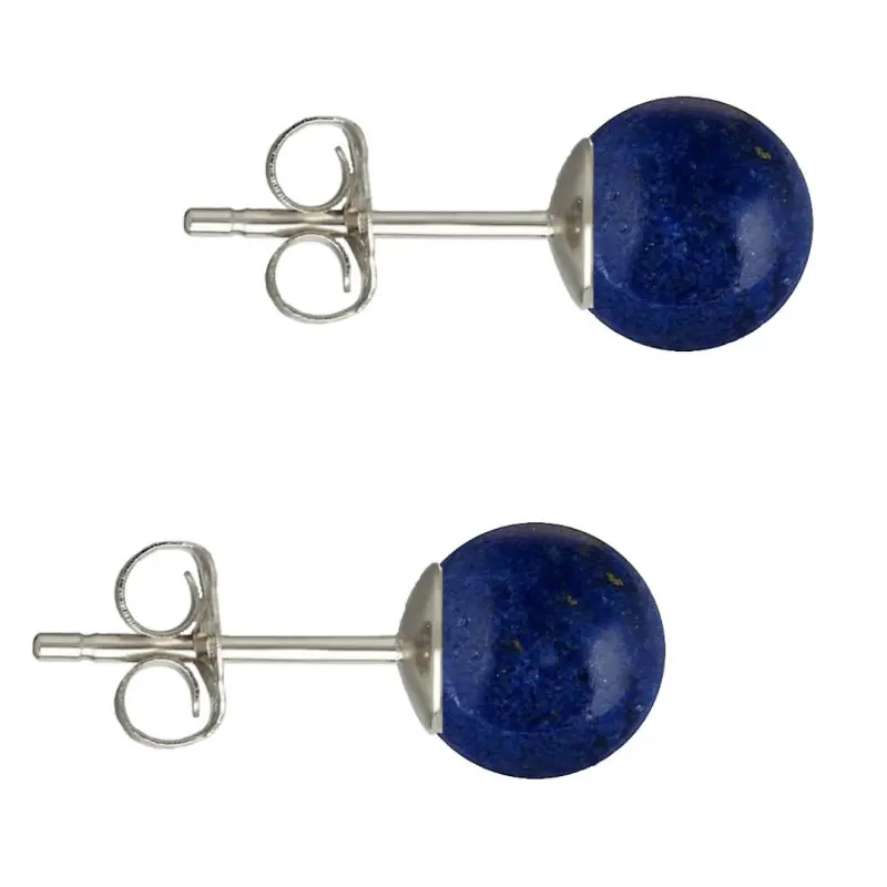 Biżuteria z kamieni półszlachetnych - Kolczyki ze srebra 925 z półszlachetnymi kamieniami lapis lazuli, w kształcie okrągłym, o średnicy 8 mm.