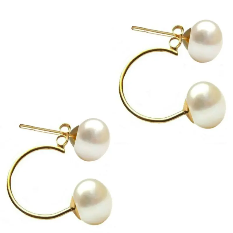 Pearl Earrings - natural-pearl-earrings-double-7mm-14k-gold-symmetrical-versatile-kaskadda
