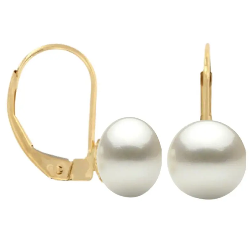 Birthday Gift Ideas for Women - Earrings with Natural Pearls, White Color, AAA Quality, 9-10 mm, and 14K Gold (585 Gold)