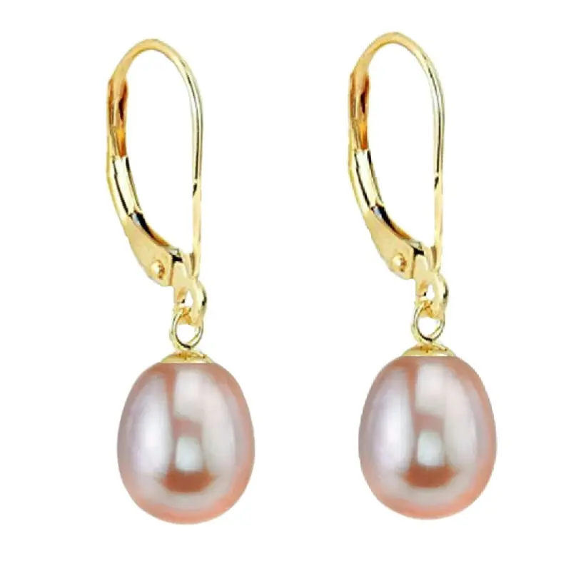 Pearl Earrings - lavender-natural-pearl-earrings-8-5mm-teardrop-14k-gold-aaa-kaskadda