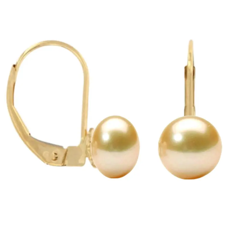 Birthday Gift Ideas for Women - Earrings with Natural Pearls, Cream Color, AAA Quality, 7-8 mm, and 14K Gold (585 Gold)