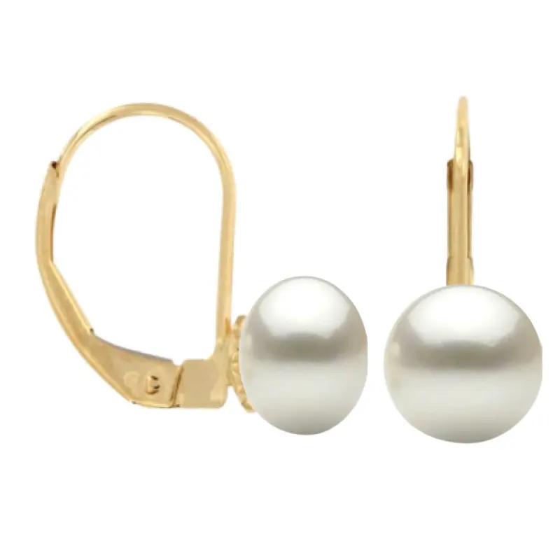 Birthday Gift Ideas for Women - Earrings with Natural Pearls, White Color, AAA Quality, 7-8 mm, and 14K Gold (585 Gold)
