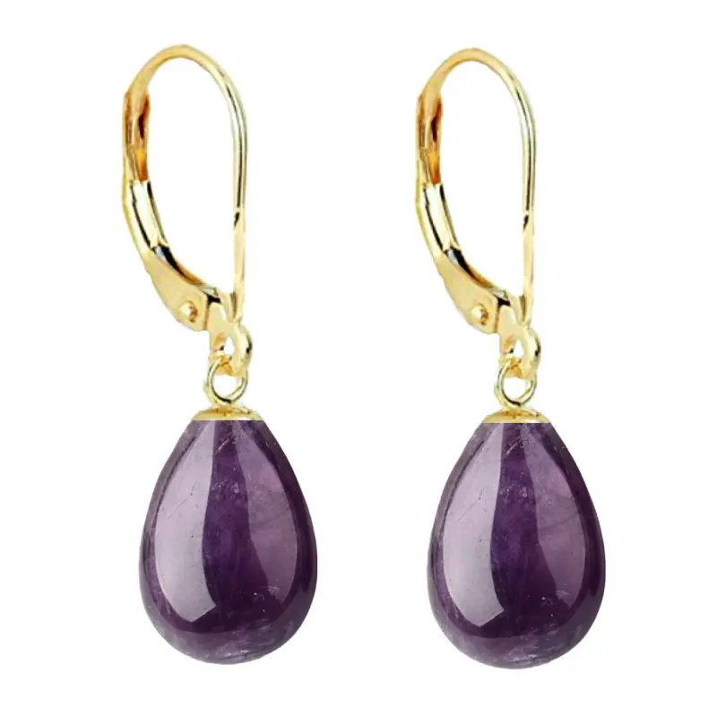 Gifts - Earrings with Semi-Precious Amethyst Stones, Teardrop Shape, 12/8 mm, and Classic Hook made of 14 Karat Gold.
