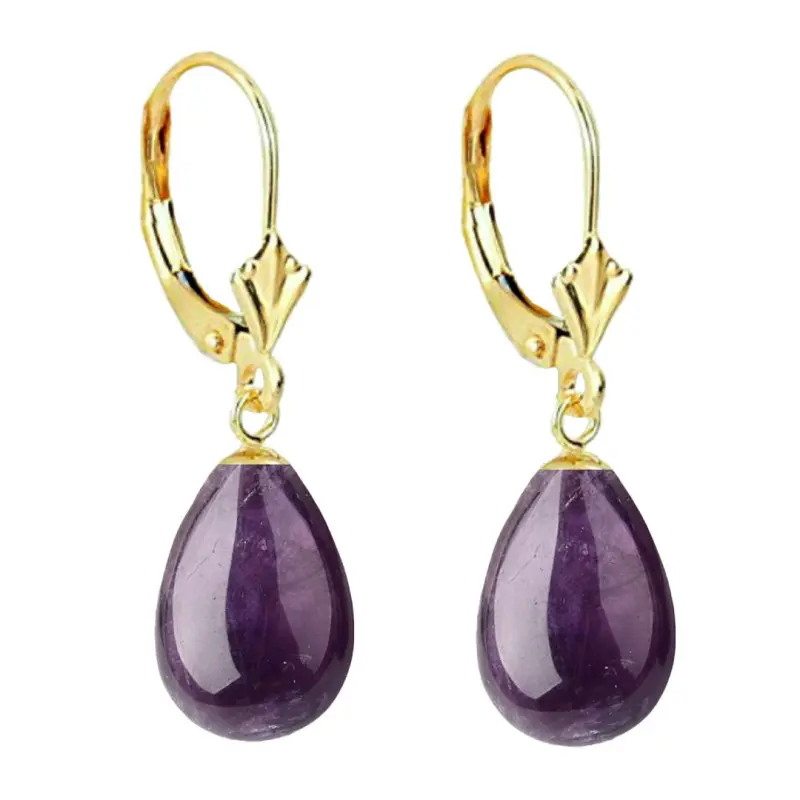 Gifts - Earrings with Semi-Precious Amethyst Stones, Teardrop Shape, 12/8 mm, and Hook with Tulip Design made of 14 Karat Gold.