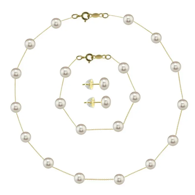 Gifts - office-pearl-set-necklace-bracelet-earrings-natural-white-pearls-4-5mm-14k-gold-kaskadda