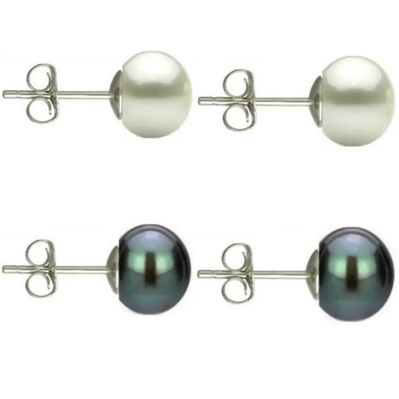 Pearl Jewelry Sets - natural-pearl-earrings-set-7-8mm-white-black-sterling-silver-925-kaskadda
