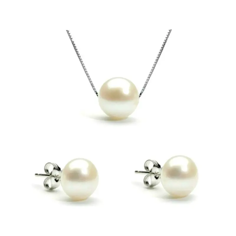 Pearl Jewelry Sets - pearl-set-rhodium-silver-necklace-earrings-white-10mm-kaskadda