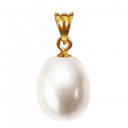 Pearl Pendants - Gold Pendant with Rare Natural Pearl, AAA+ Quality, White Color, Teardrop Shape, Size 11/9 mm