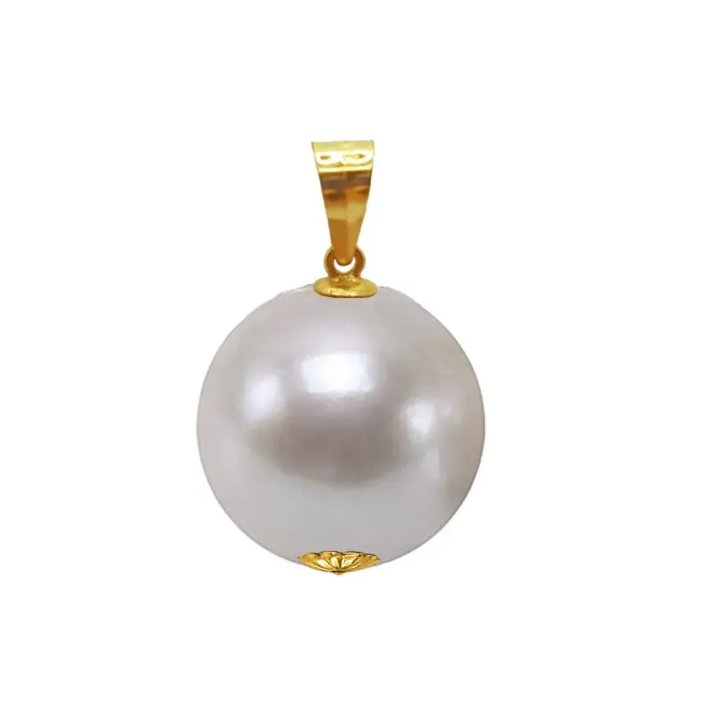 Pearl Pendants - Pendant with Edison Natural Pearl, AAA Quality, White Color, Rare Giant Pearl of 12 – 12.5 mm and Yellow Gold