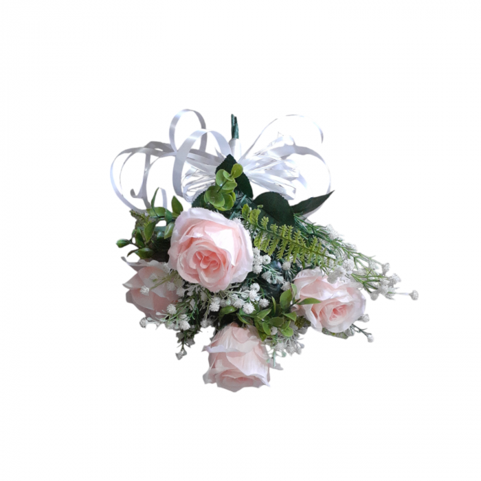 Aranjament flori artificiale de trandafiri si gypsophilia 37 cm [4]