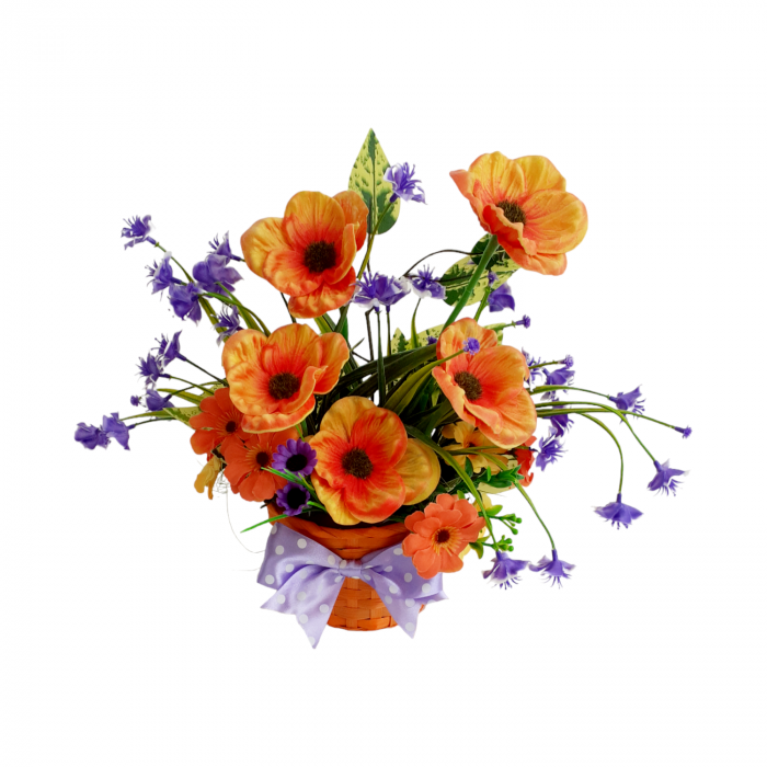 Aranjament flori artificiale in cosulet de bambus - portocaliu multicolor - Kdesign.ro [2]