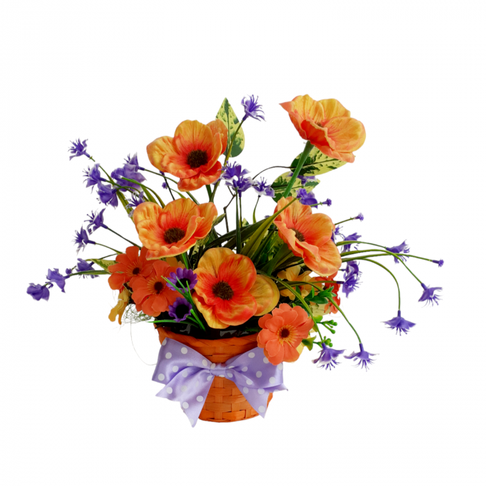 Aranjament flori artificiale in cosulet de bambus - portocaliu multicolor - Kdesign.ro [1]