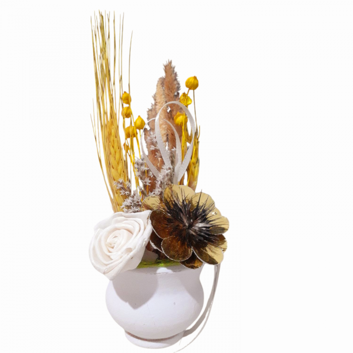 Aranjament flori uscate si artificiale in ghiveci din ceramica 20x7 cm [2]