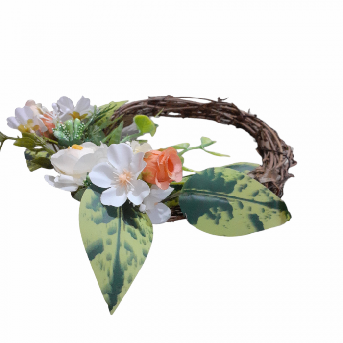 Coronita decorativa cu flori artificiale pentru usa sau perete, multicolor, 16 cm_6 [3]