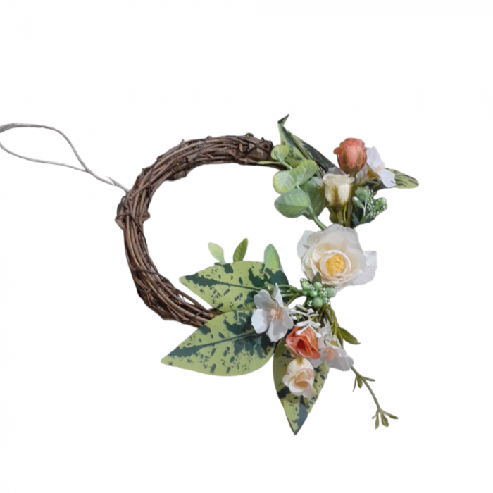 Coronita decorativa cu flori artificiale pentru usa sau perete, multicolor, 16 cm_6 [7]